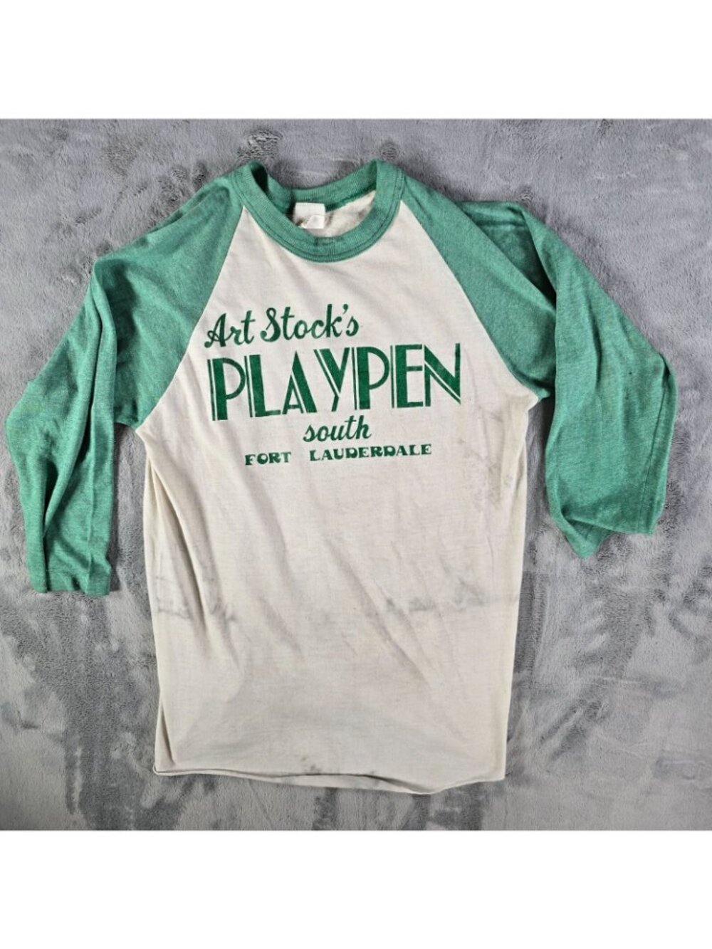 Vintage Thrashed 1970s Art Stock's Playpen South Fort Lauderdale T-Shirt (Small) View 3